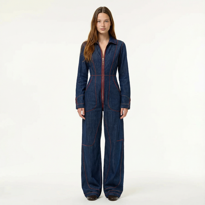Athena | Denim Jumpsuit with Zip Front