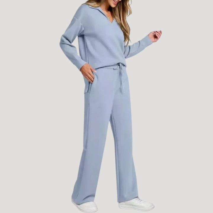 Elena | Knit V-Neck Wide-Leg Trousers