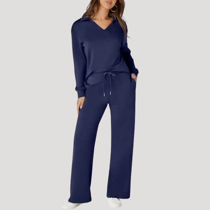 Elena | Knit V-Neck Wide-Leg Trousers