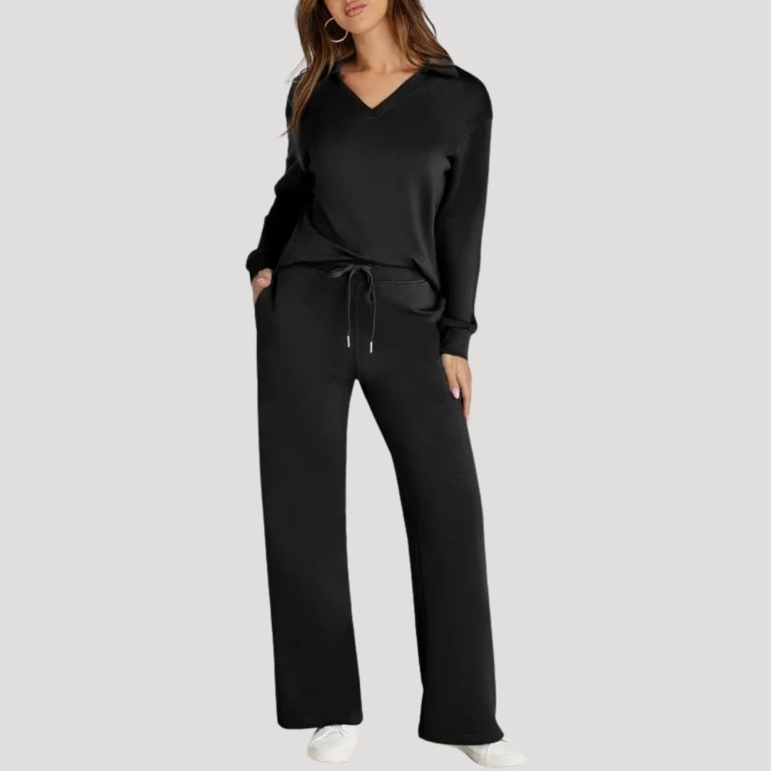 Elena | Knit V-Neck Wide-Leg Trousers