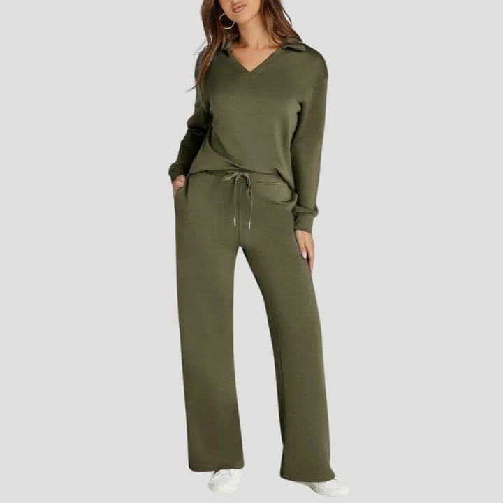 Elena | Knit V-Neck Wide-Leg Trousers
