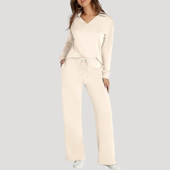 Elena | Knit V-Neck Wide-Leg Trousers