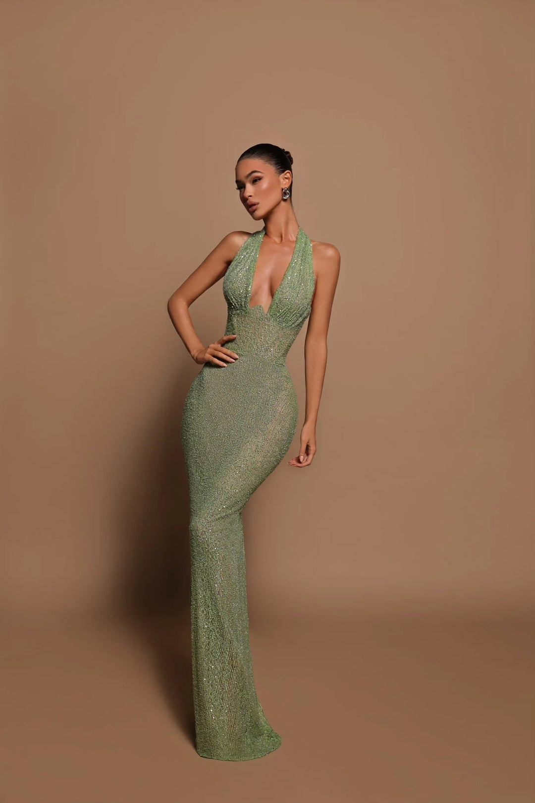 evyn halter maxi dress Evelyn Plunge Halter Maxi Dress