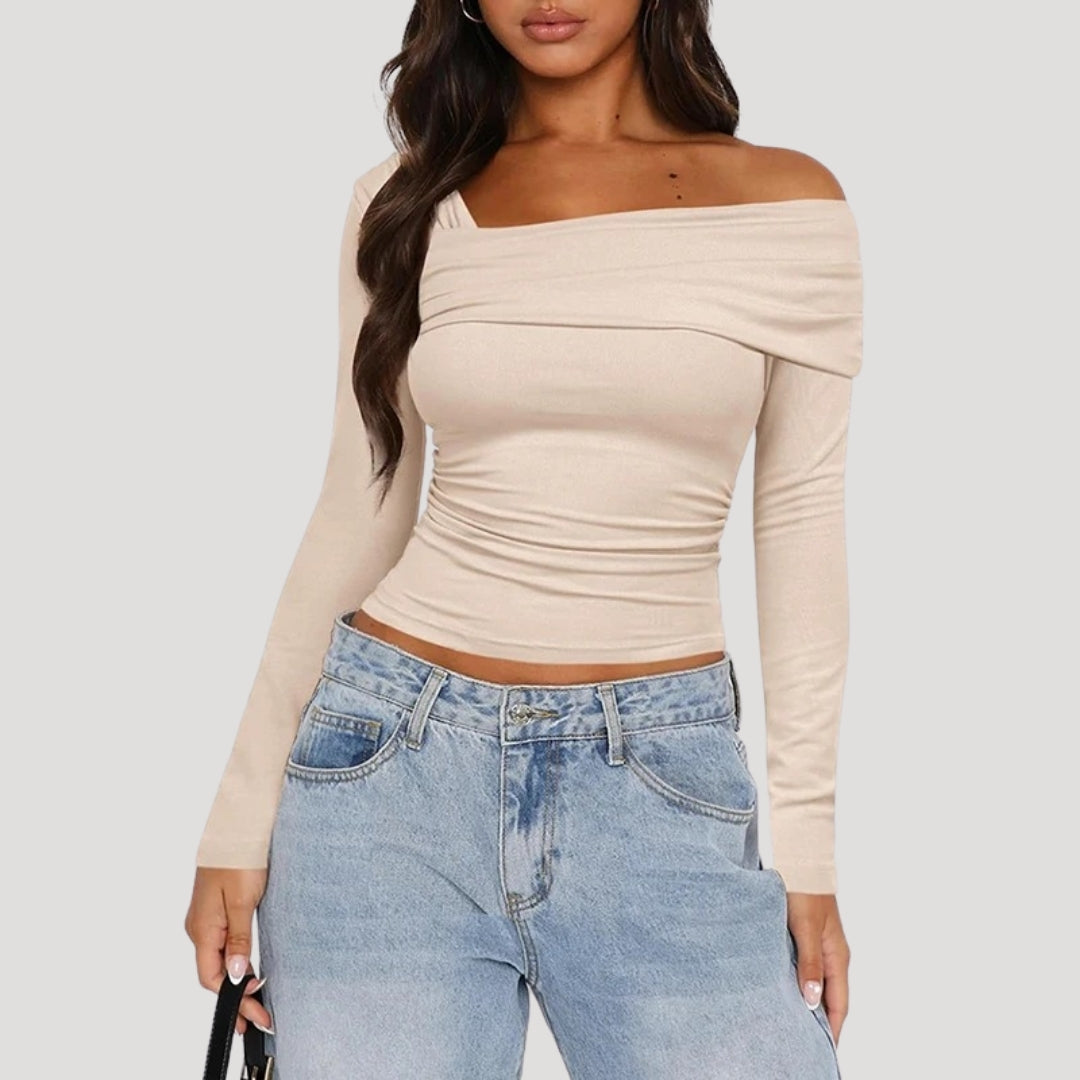 Francesca | Off-Shoulder Bardot Blouse with Draped Neckline
