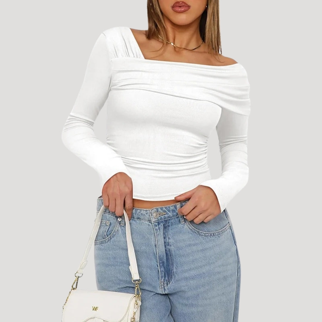 Francesca | Off-Shoulder Bardot Blouse with Draped Neckline