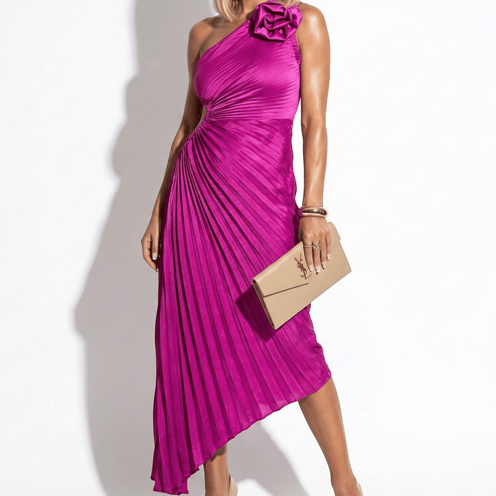 Georgina | One-Shoulder Pleated Midi Dress