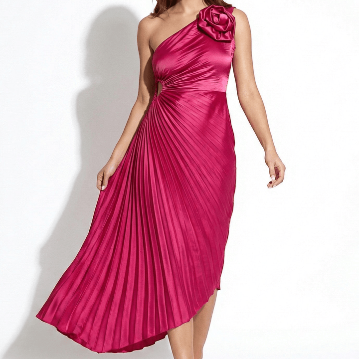 Georgina | One-Shoulder Pleated Midi Dress