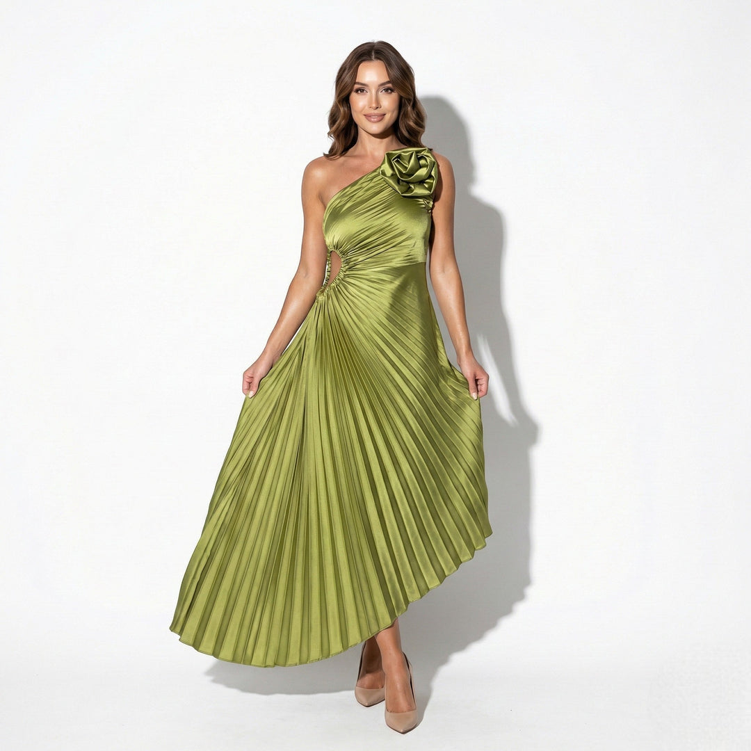 Georgina | One-Shoulder Pleated Midi Dress