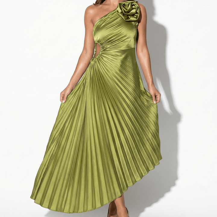 Georgina | One-Shoulder Pleated Midi Dress