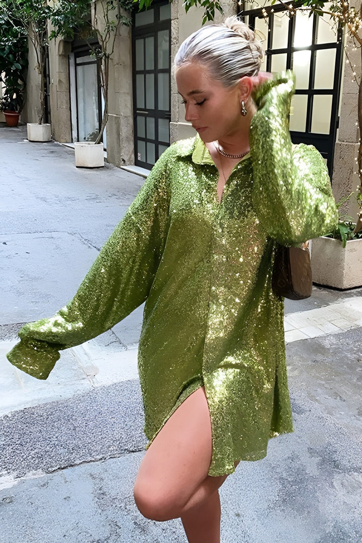 Hanna | Sequin Oversized Dress with Front Closure