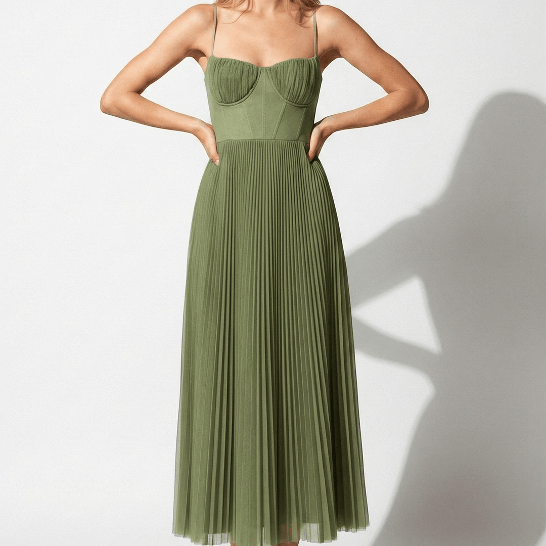 Hope | Pleated Midi Dress with Spaghetti Straps