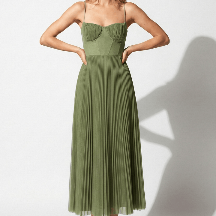 Hope | Pleated Midi Dress with Spaghetti Straps