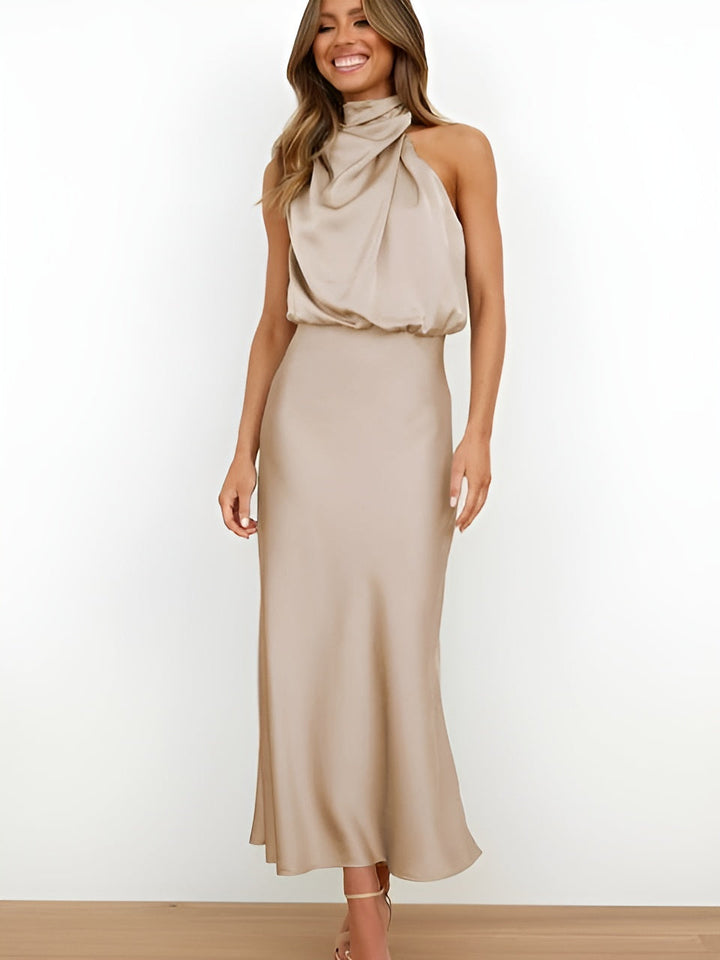 Janelle | Satin Halter Midi Dress