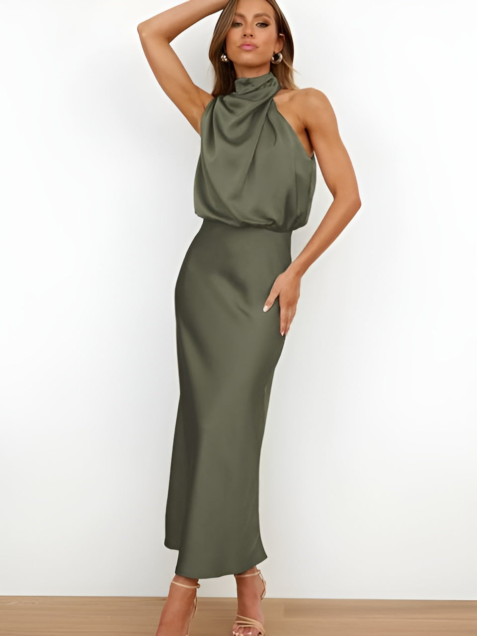 Janelle | Satin Halter Midi Dress