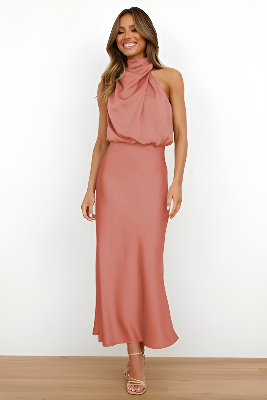 Janelle | Satin Halter Midi Dress