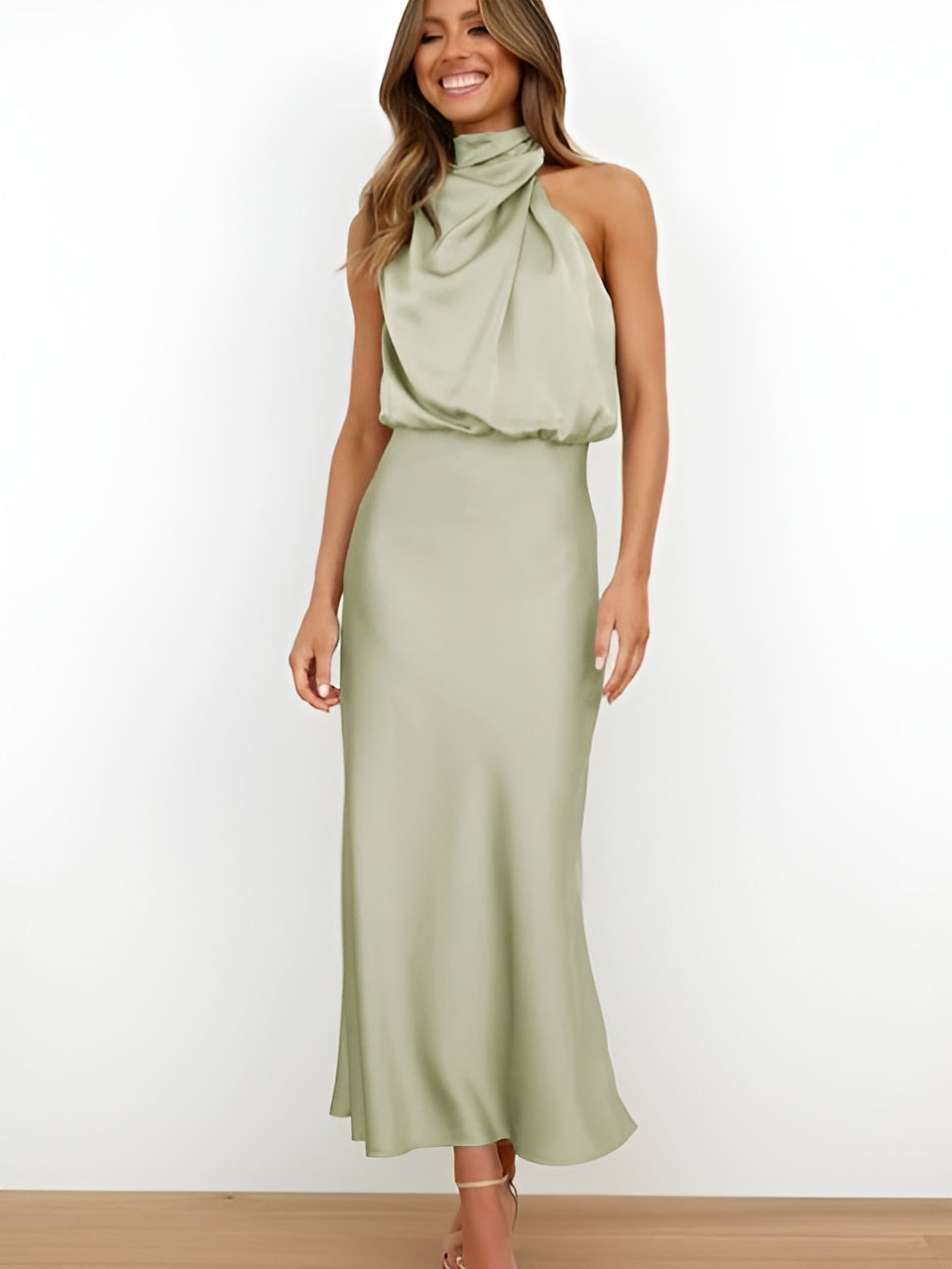 Janelle | Satin Halter Midi Dress