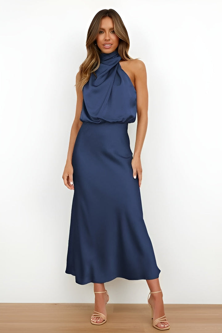 Janelle | Satin Halter Midi Dress