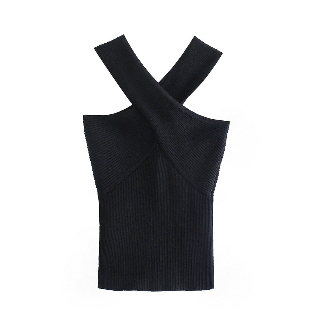 Karolina | Halter Ribbed Tank Top with Cross-Front Detail