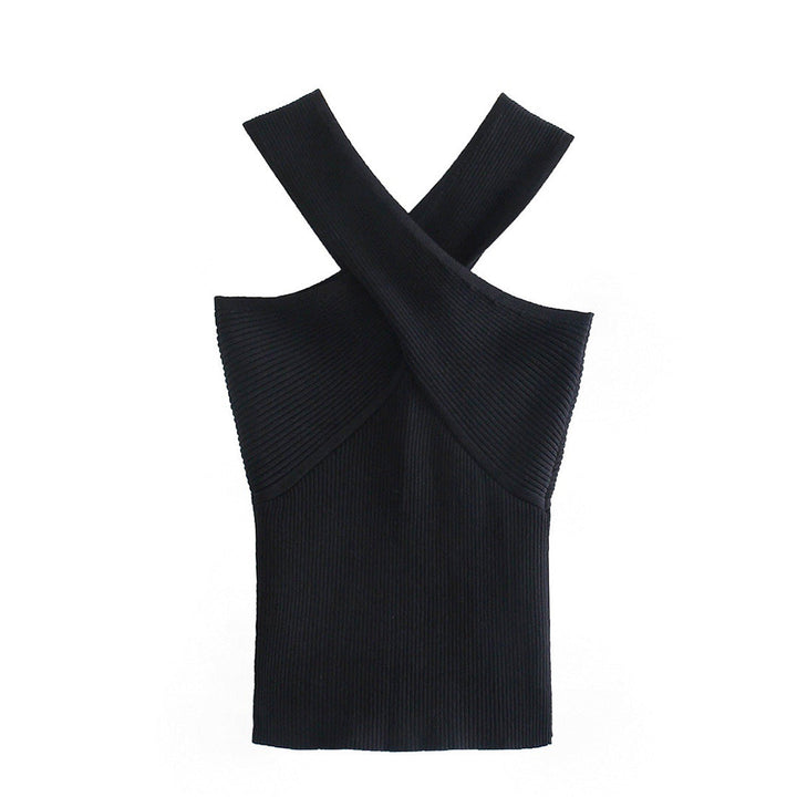 Karolina | Halter Ribbed Tank Top with Cross-Front Detail