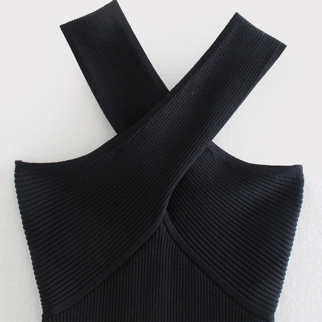 Karolina | Halter Ribbed Tank Top with Cross-Front Detail