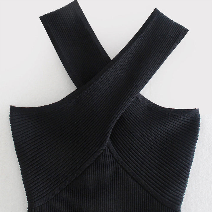 Karolina | Halter Ribbed Tank Top with Cross-Front Detail