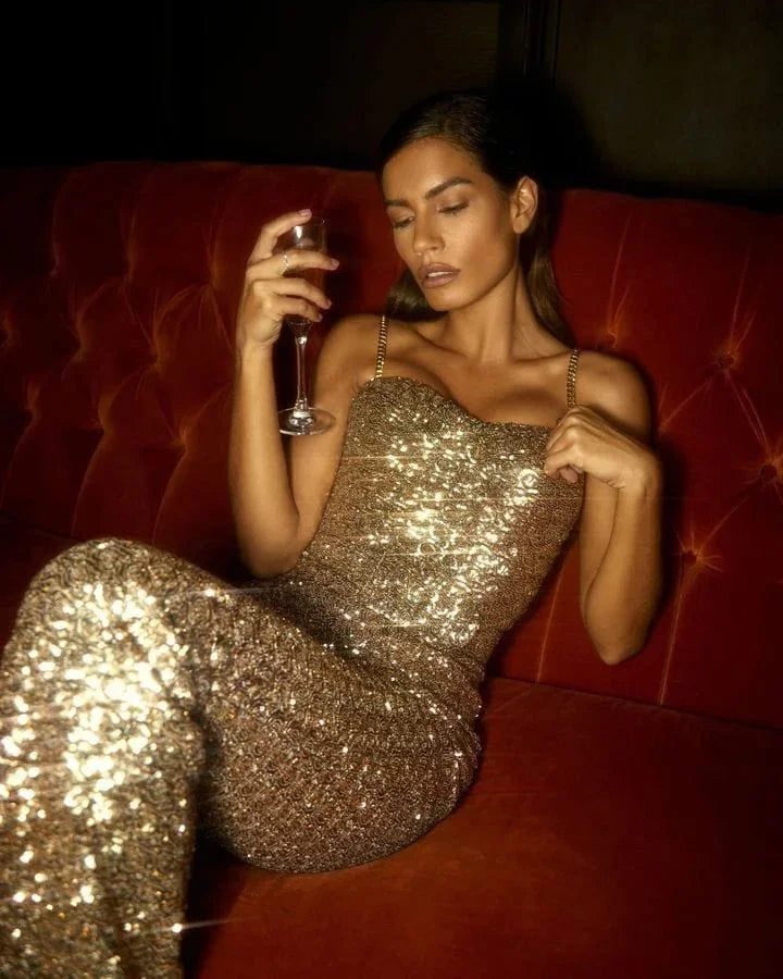 Kira | Sequin Jumpsuit with Signature Detail