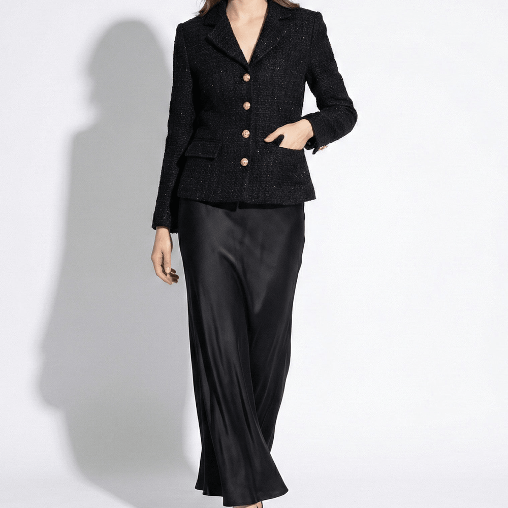 Luna | Satin Maxi Skirt with Lapel Detail