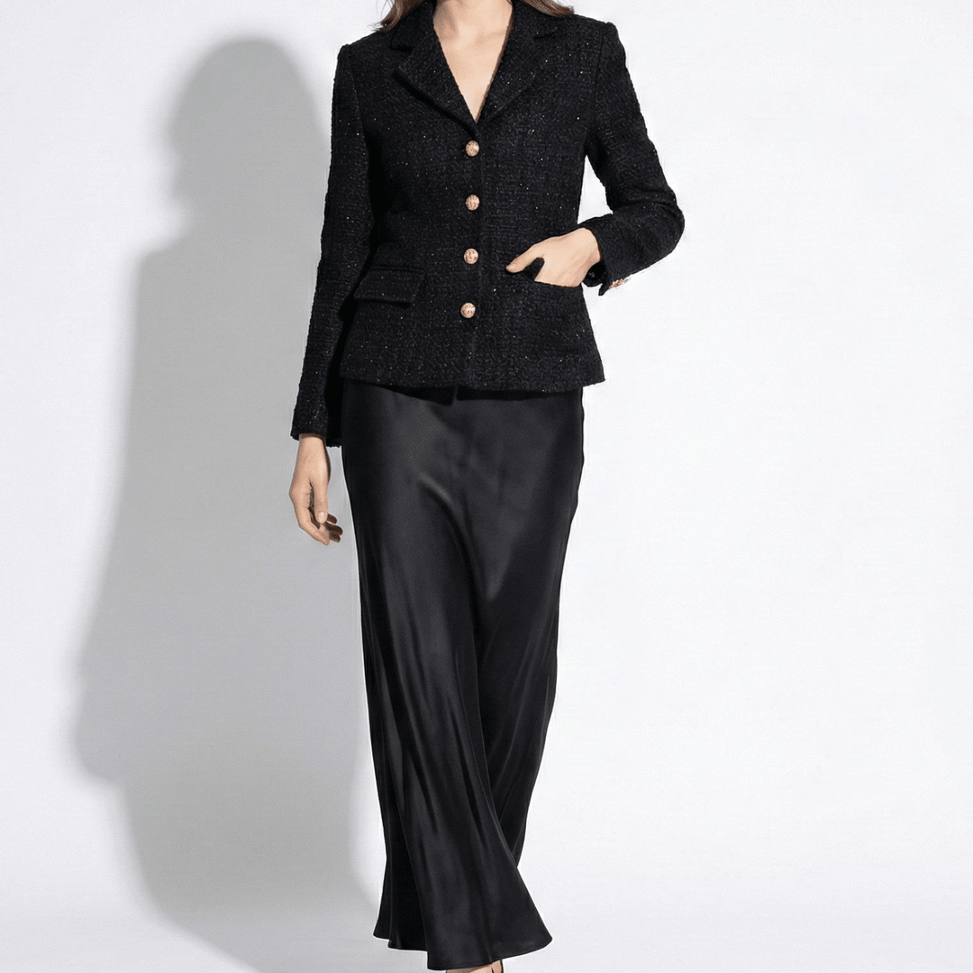 Luna | Satin Maxi Skirt with Lapel Detail