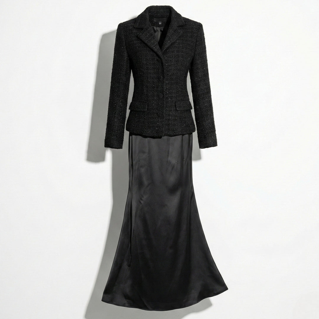 Luna | Satin Maxi Skirt with Lapel Detail