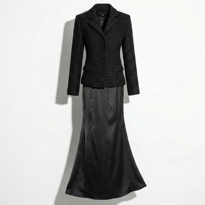 Luna | Satin Maxi Skirt with Lapel Detail