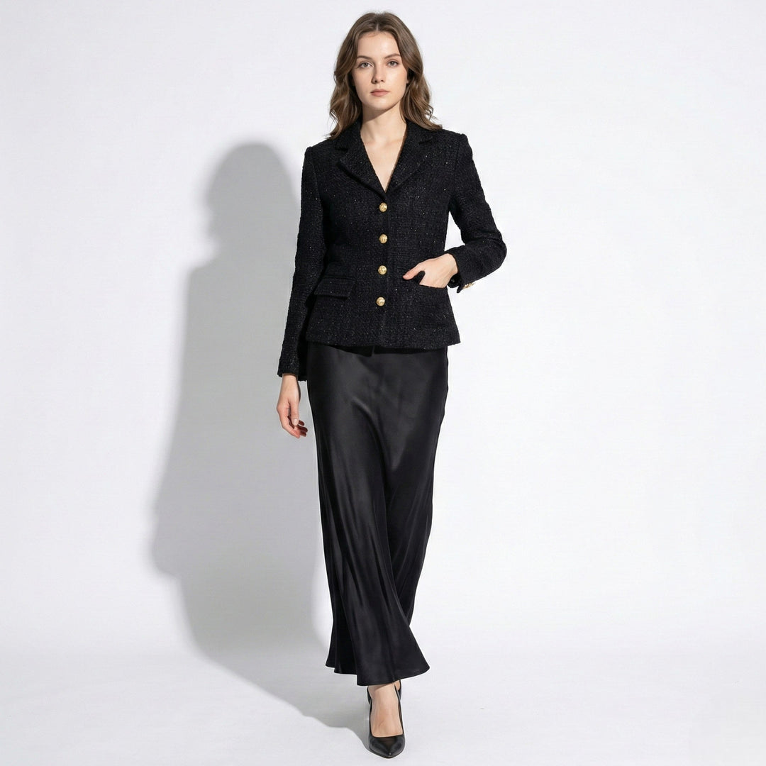 Luna | Satin Maxi Skirt with Lapel Detail