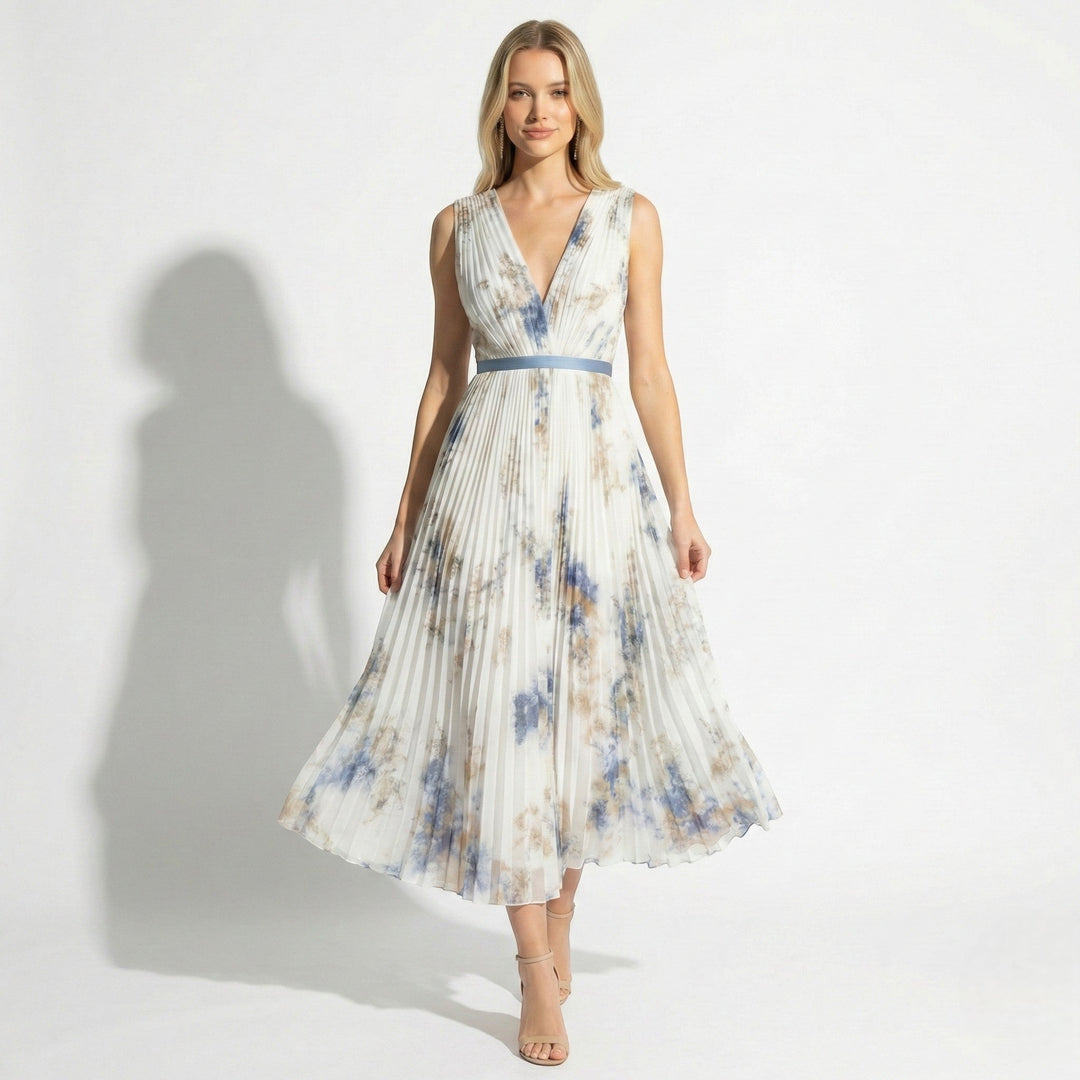 Maia | V-Neck Pleated Maxi Floral Dress