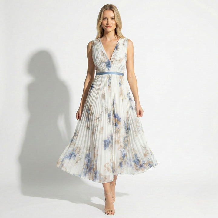 Maia | V-Neck Pleated Maxi Floral Dress