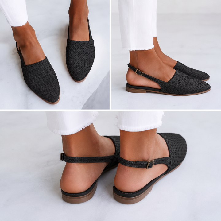 Women's braided mule loafers with rear heel strap in neutral tones