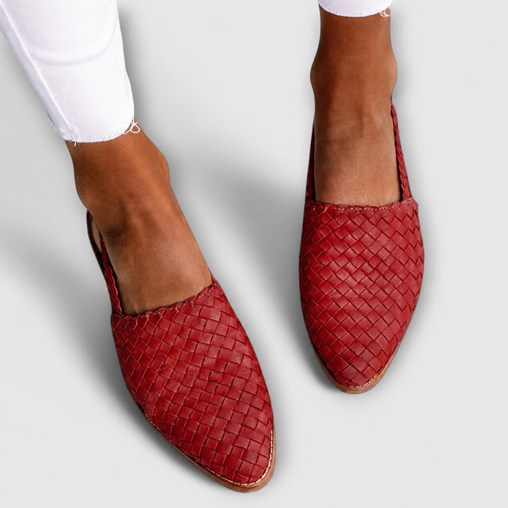 Women's braided mule loafers with rear heel strap in neutral tones