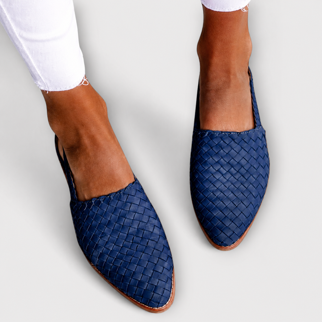 Women's braided mule loafers with rear heel strap in neutral tones