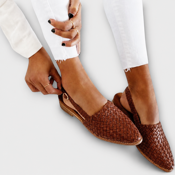 Women's braided mule loafers with rear heel strap in neutral tones