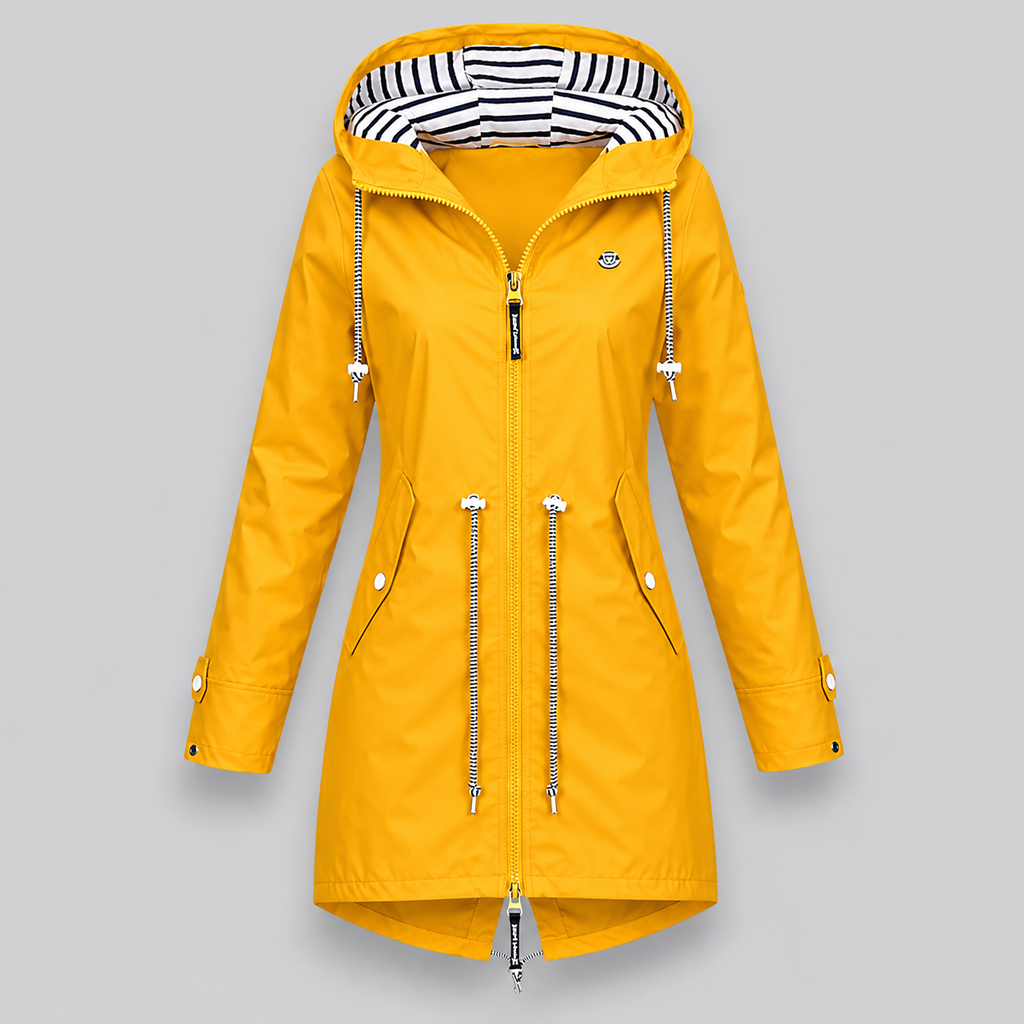 Women's hooded parka jacket with zip front, drawstrings and waist pockets