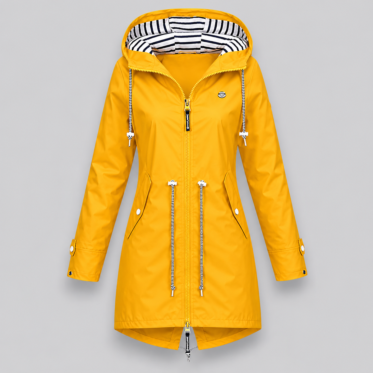 Women's hooded parka jacket with zip front, drawstrings and waist pockets