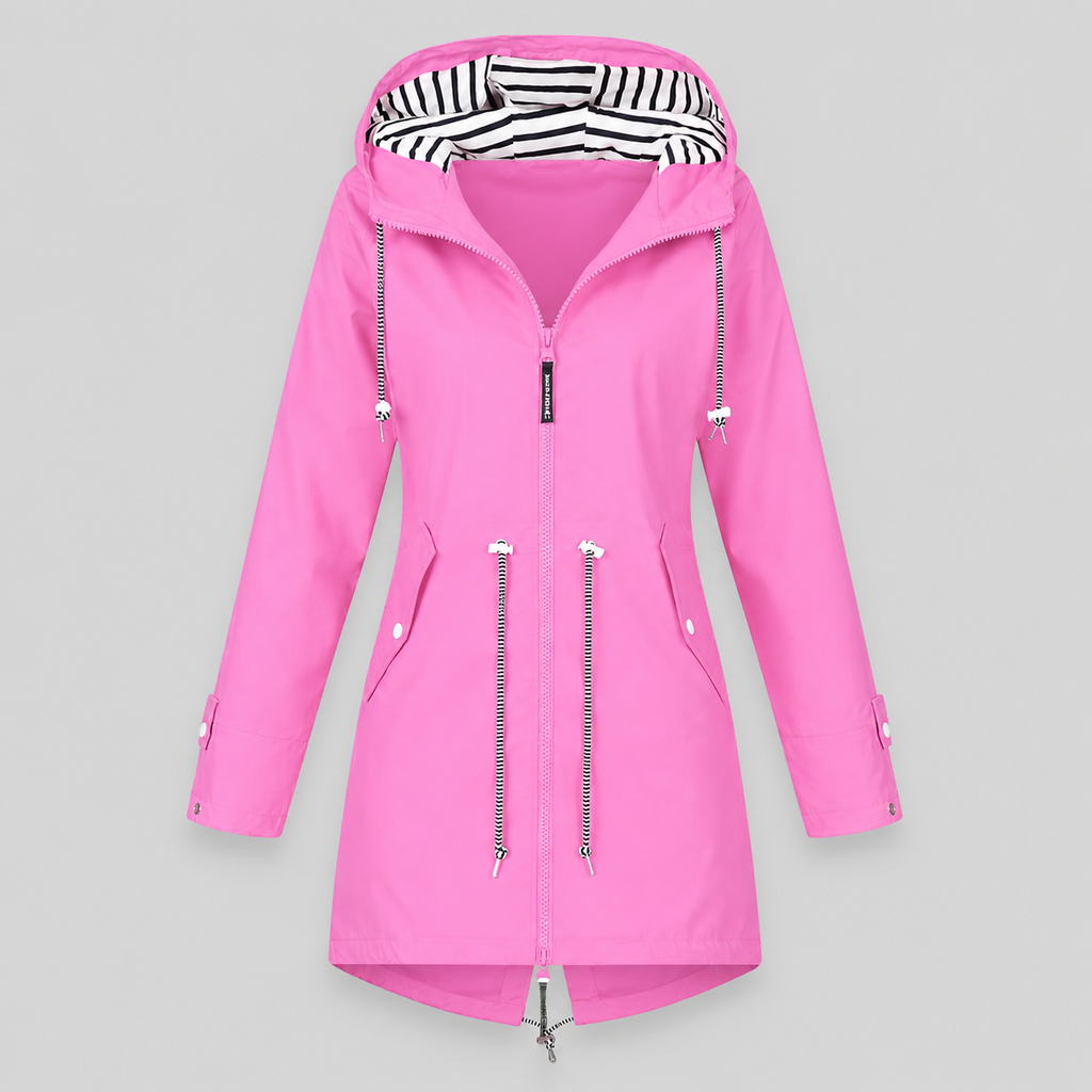 Women's hooded parka jacket with zip front, drawstrings and waist pockets