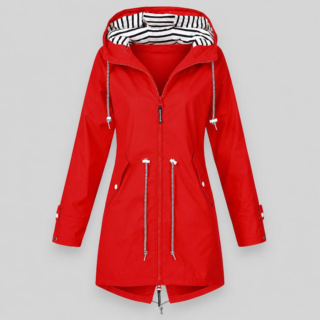Women's hooded parka jacket with zip front, drawstrings and waist pockets