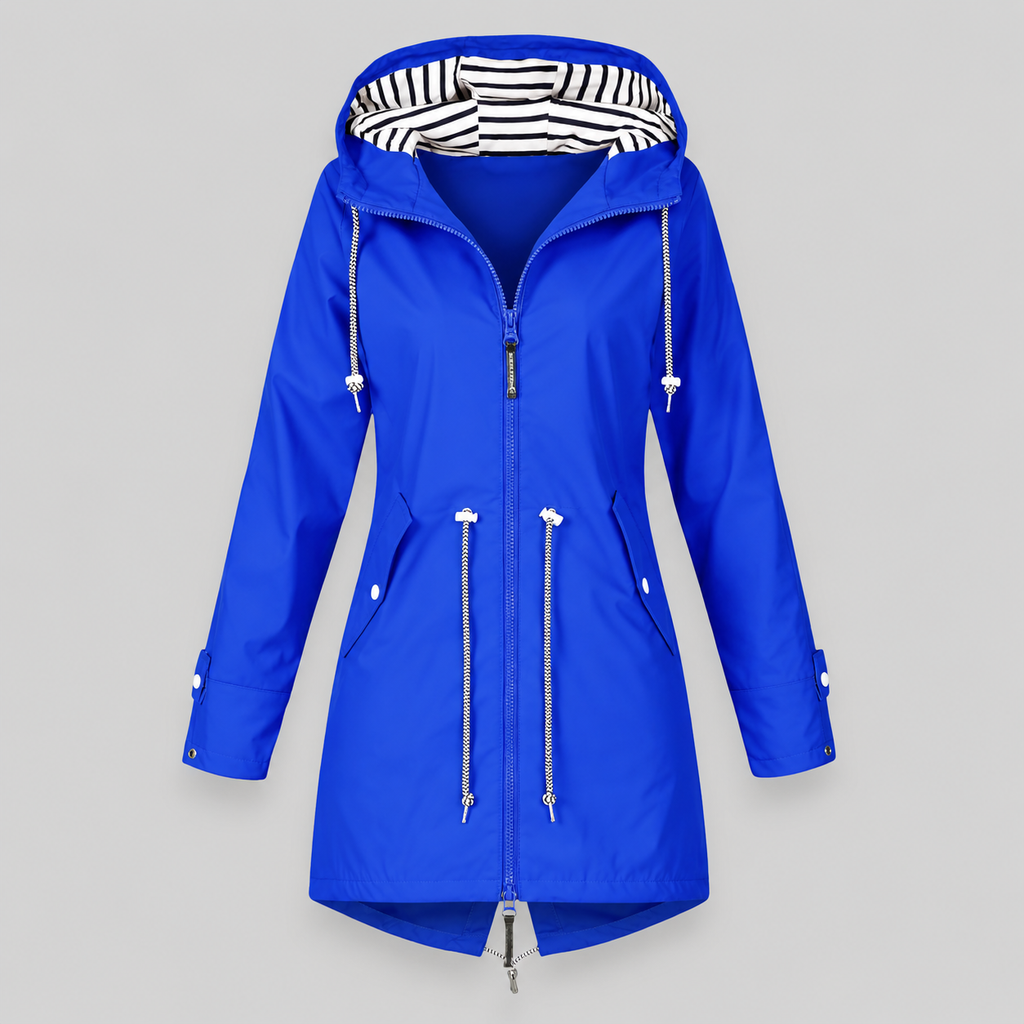 Women's hooded parka jacket with zip front, drawstrings and waist pockets