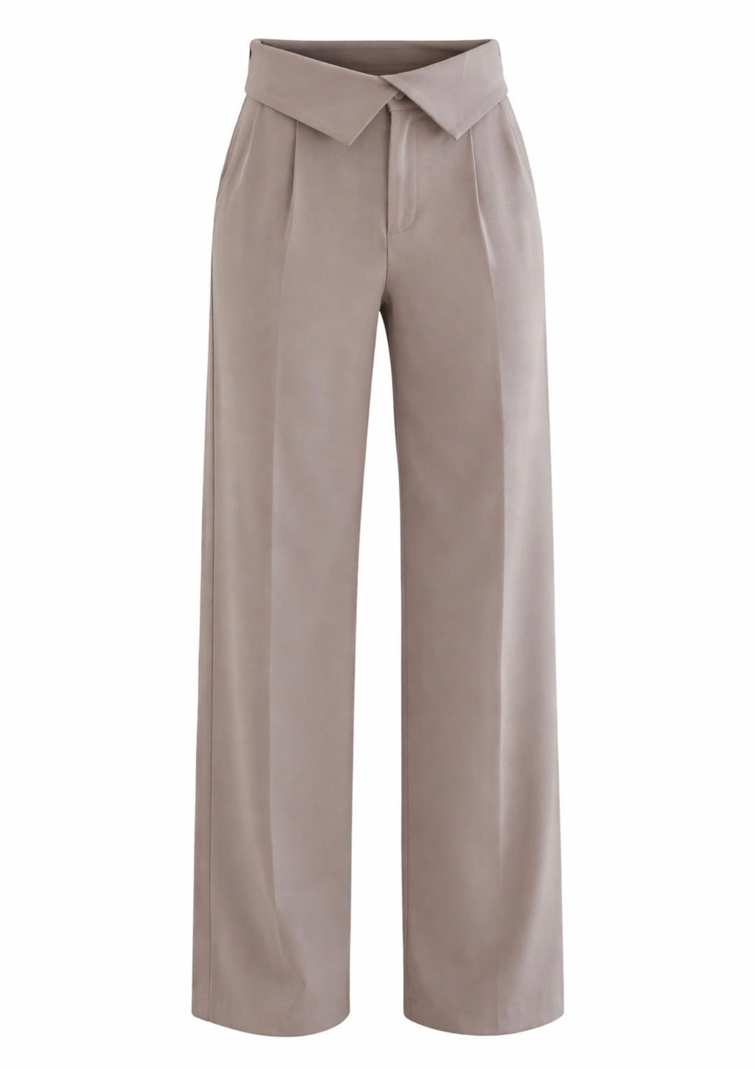 Women's beige wide-leg trousers with high waist and collar detail