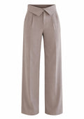 Women's beige wide-leg trousers with high waist and collar detail