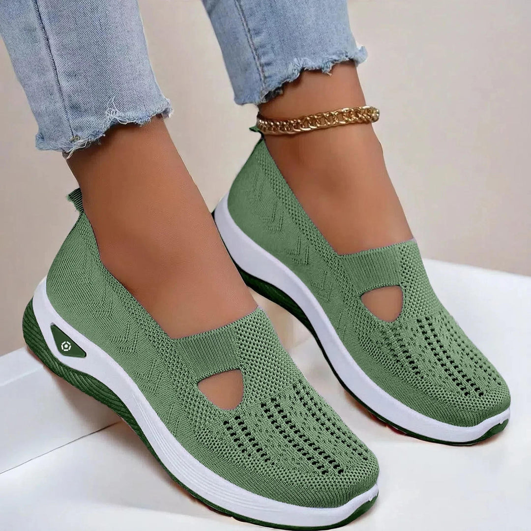 Women's Knitted Slip On Trainers, Cut Out Platform Sole