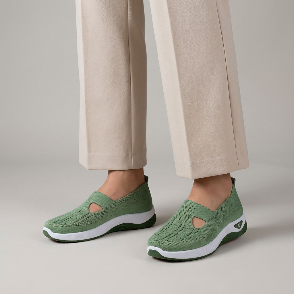 Women's Knitted Slip On Trainers, Cut Out Platform Sole