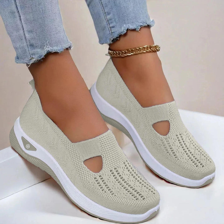 Women's Knitted Slip On Trainers, Cut Out Platform Sole