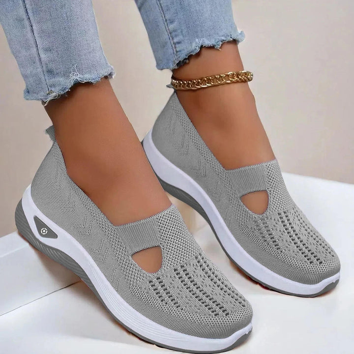 Women's Knitted Slip On Trainers, Cut Out Platform Sole