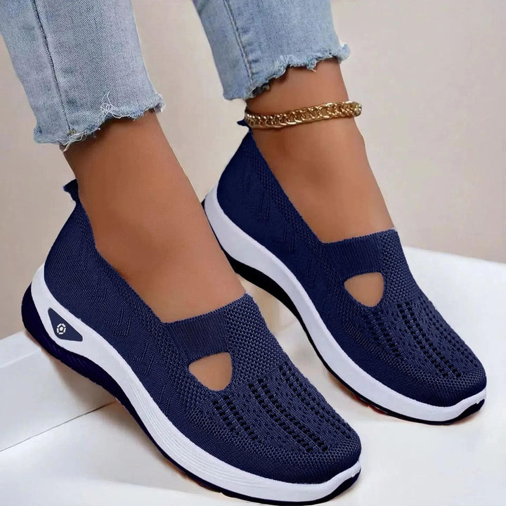 Women's Knitted Slip On Trainers, Cut Out Platform Sole
