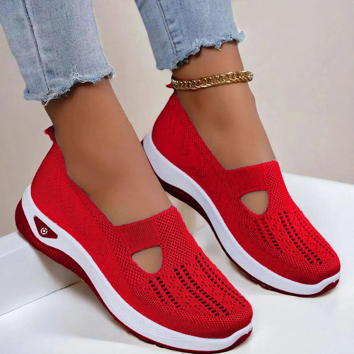 Women's Knitted Slip On Trainers, Cut Out Platform Sole